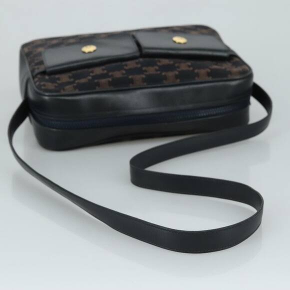 CELINE Macadam Canvas Shoulder Bag Suede Leather Navy - Picture 7 of 12